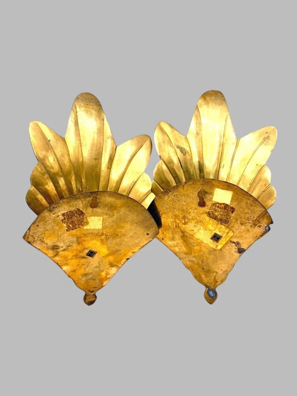 Vintage Brass Wall Sconces Pair India Hollywood Regency Fleur-de-Lis 10